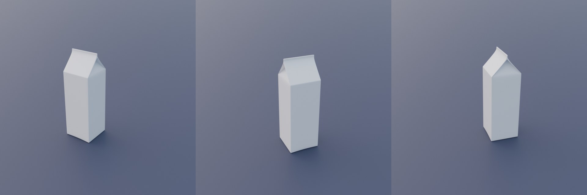 Three renders of the standing milk carton