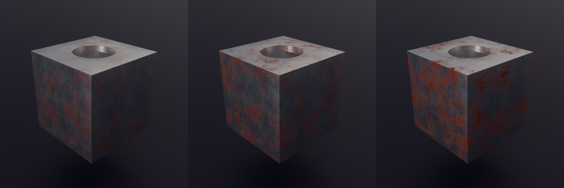 Three renders with rust