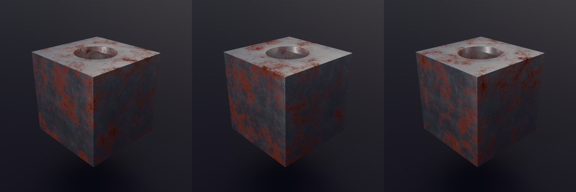 Three renders with different texture offsets