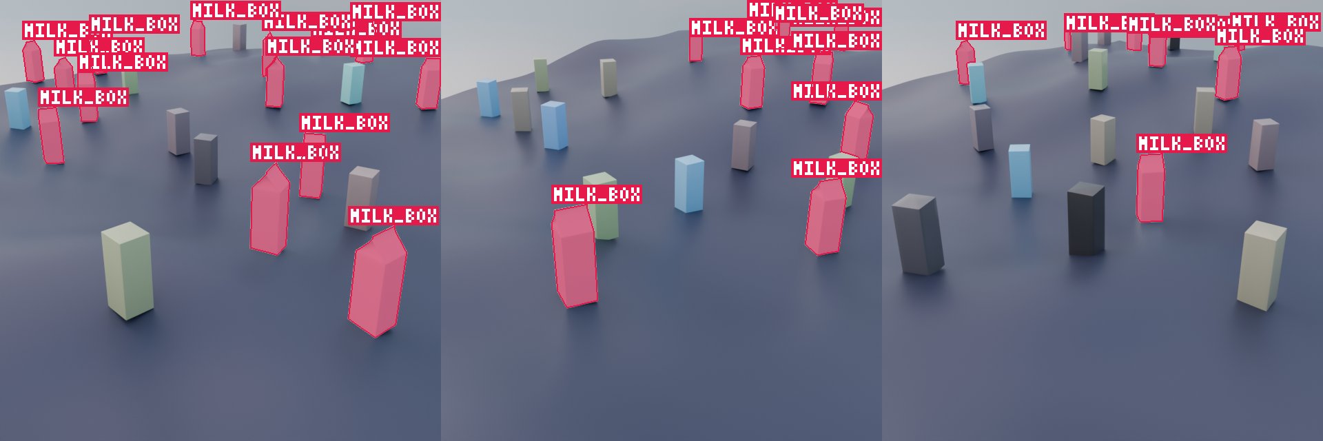 Three SegmentationImage previews with the milk carton masks drawn